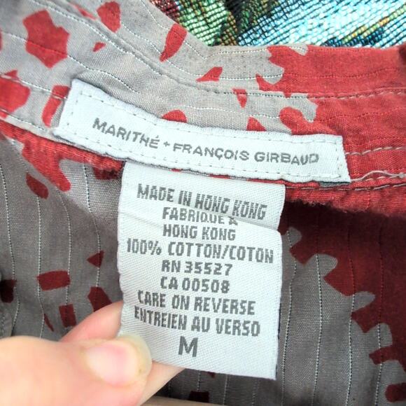 Marithe + Francois Girbaud Vintage Y2K Button Up Red Grey Cotton Shirt Men's M - Picture 5 of 7
